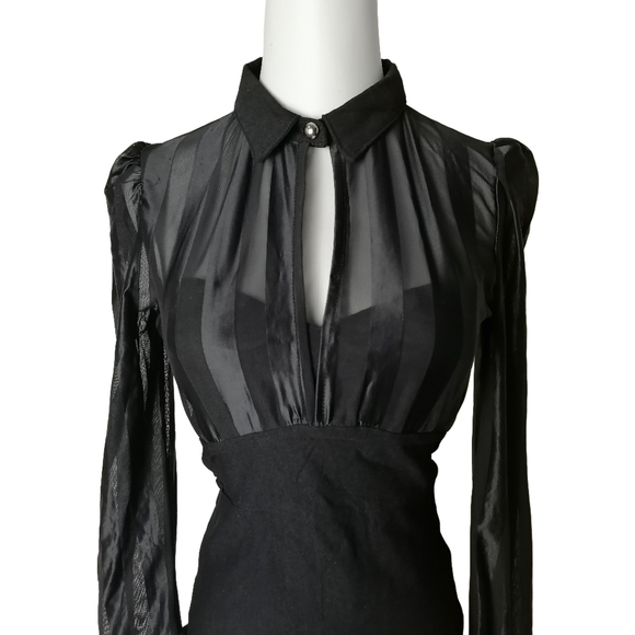 π S/M, black fitted long sleeve mini dress - Picture 4 of 6